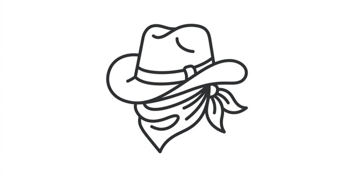 Cowboy hat and bandana outline icon western line art editable stroke vector design isolated on white