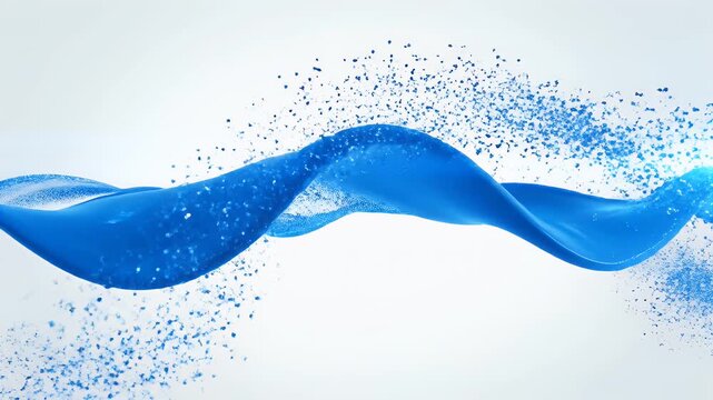A dynamic, abstract blue energy stream bursts with light against a clean white background, conveying a sense of speed and technological advancement.