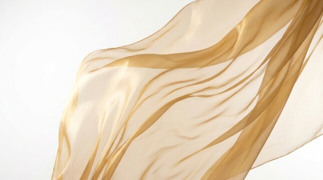 Champagne chiffon fabric floating in bright studio air with soft translucent layers for beauty and luxury skincare brand marketing