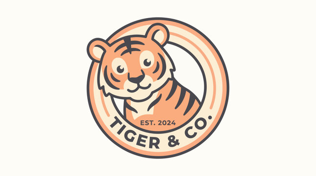 Cute Tiger and Co Logo Design with Friendly Expression.