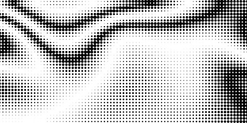 Fototapeta premium Abstract halftone wave dotted background. Futuristic twisted grunge pattern, dot, circles. Vector modern optical pop art texture for posters, business cards, cover, labels mock-up, stickers layout