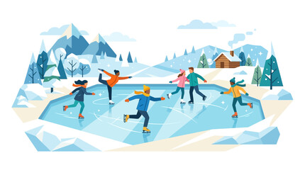 Fototapeta premium Winter ice skating scene: People enjoying outdoor activity
