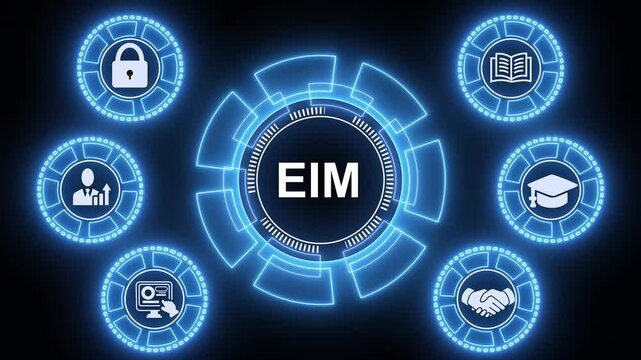 EIM Enterprise information management system, business insights from large data sets, Animated data analytics banner web icons isolated on transparent background