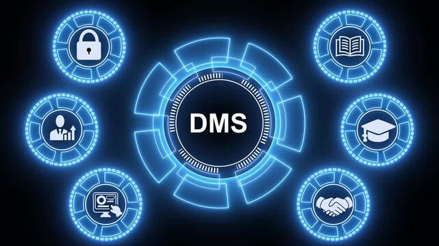 Document management DMS System Digital rights management. Business, Technology, business insights from large data sets. Animated data analytics banner web icons isolated