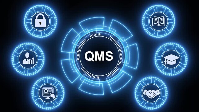 Quality management system business and industrial technology concept. QMS , business insights from large data sets. Animated data analytics banner web icons isolated