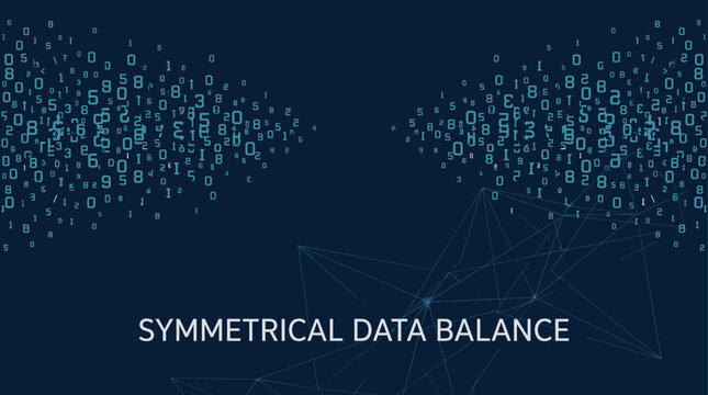 Symmetrical data balance concept with binary code and network lines