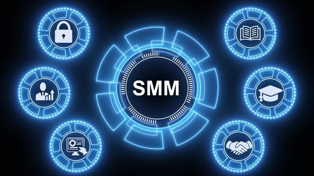 Business, Technology, Internet and network concept. SMM Social Media Marketing, business insights from large data sets, Animated data analytics banner web icons
