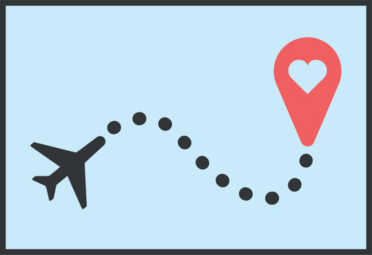 Long distance relationship concept map illustration with airplane flight path