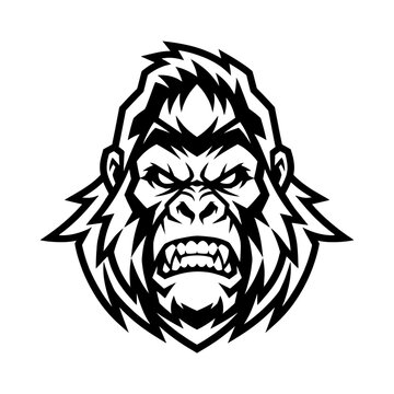 Colored modern fierce roaring black white gorilla ape head esports gaming logo vector illustration
