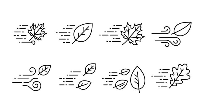 Autumn leaf icons, leafy symbols, fall foliage graphics, vector illustrations