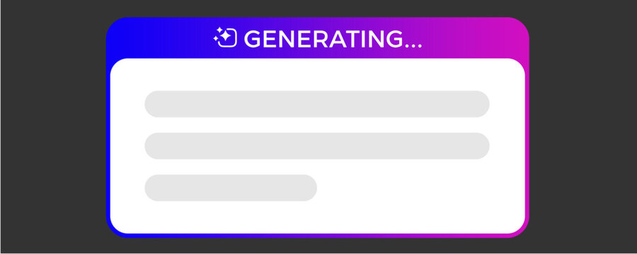 Loading animation with generating text on purple blue banner, AI tool for generating