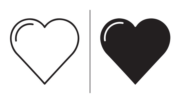 Heart Icon Comparison: A clean graphic displaying two heart icons, one as a simple outline and the other as a solid silhouette, representing duality and contrast.
