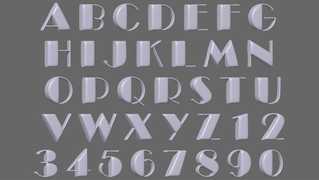 The alphabet and numbers are displayed on a gray background with white letters.