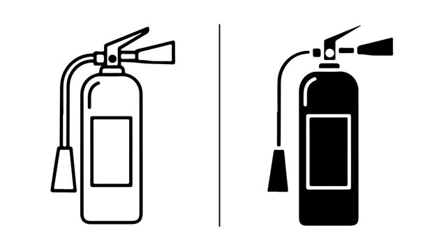 Fire Extinguisher Icons: A pair of stylized icons representing fire extinguishers, one in outline and the other as a solid black silhouette, conveying safety and emergency preparedness.