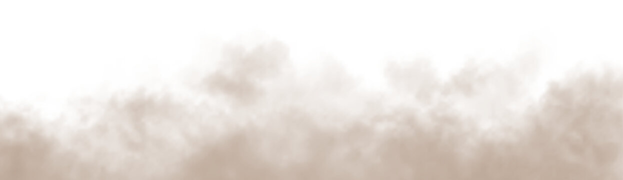 Transparent PNG of brown dust sand soil smoke cloud particles isolated on a white background. Sandstorm explosion rising effect perfect overlay design elements for compositing and covering smog fog