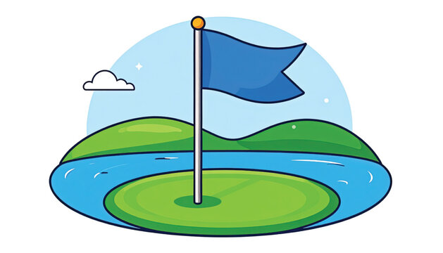 Golf flag on green grass course.