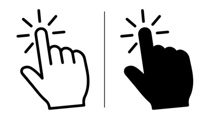 Fototapeta premium Cursor Hand Icon: A simple, clean graphic featuring two cursor hand icons, one in outline and one filled, indicating a point of selection or interaction.