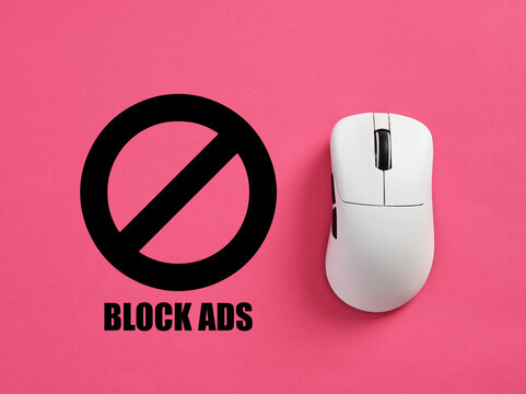Computer mouse with forbidden sign blocking ads