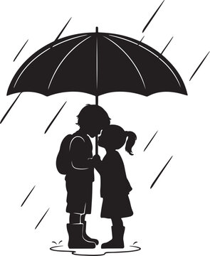 Silhouettes of children playing in the rain