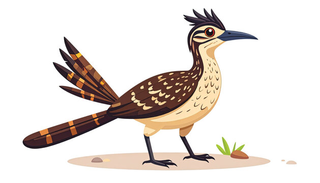 Roadrunner bird standing on ground.