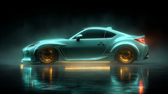 Blue sports car in the dark