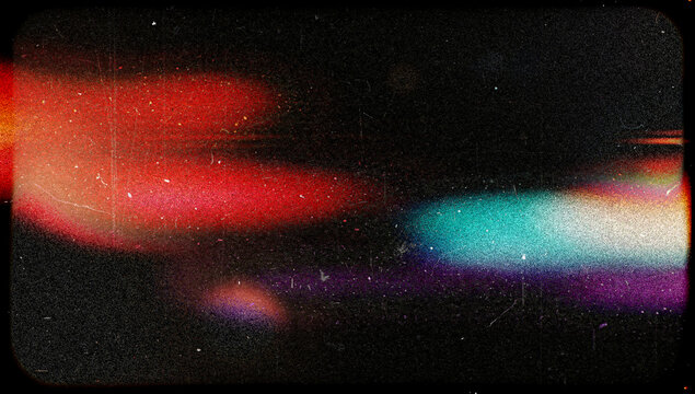 Retro Film Overlay with Colorful Light Leaks, Scratches and Film Grain on Black Background