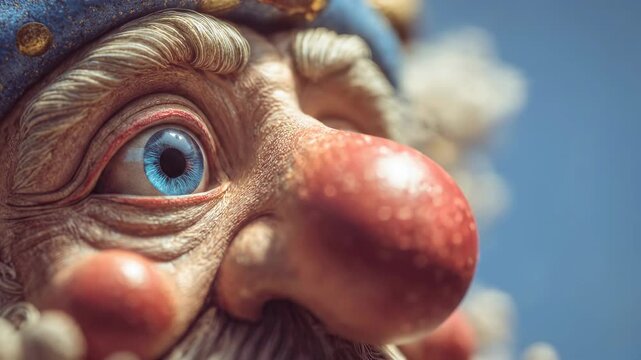 Closeup of expressive puppet eye movement with detailed face features