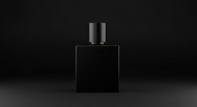Black perfume bottle mockup on dark background minimalist product presentation