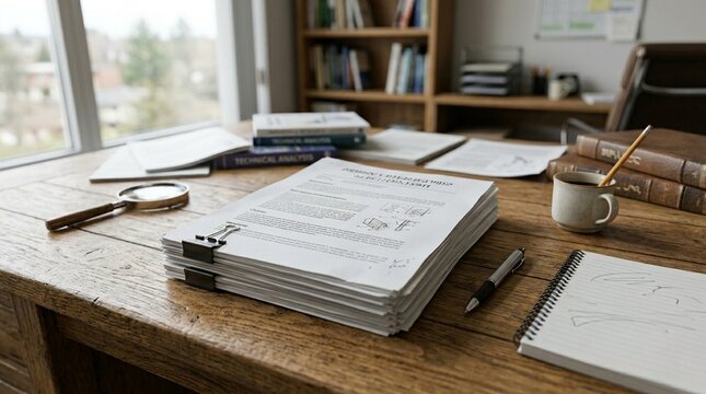 Patent Application Document on Research Desk &mdash; Intellectual Property Innovation Legal Stock Photo