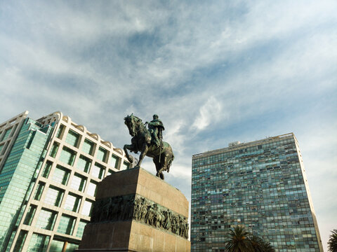 Independence Square in Montevideo, Uruguay; statue of the national hero Jos&eacute; Gervasio Artigas