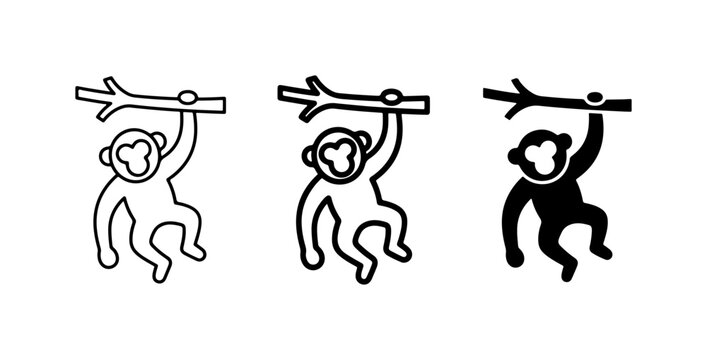 Monkey Icons Set: Outline, Filled, Silhouette Vector Graphics for Wildlife and Jungle Themes