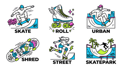 Skateboarding and Roller Skating Vector Icons: Urban Lifestyle and Extreme Sports © hidayati