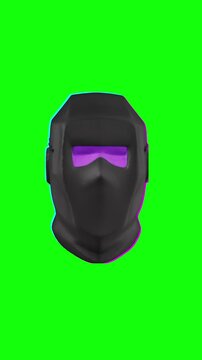welding mask 3D cartoon animated on green screen background, vertical video