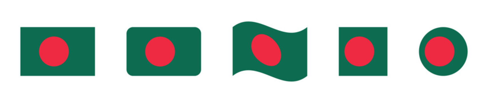 Bangladesh flag Bangladeshi national flag shape collection featuring in flat rectangle rounded wavy square and circle vector design.