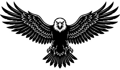 Fototapeta premium Eagle Front View Wings Spread Black Silhouette Vector Illustration