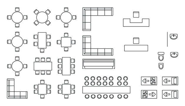 Various furniture sets top view vector illustrations transparent background interior elements collection.