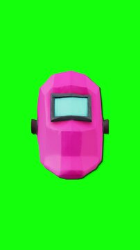 welding mask 3D cartoon animated on green screen background, vertical video