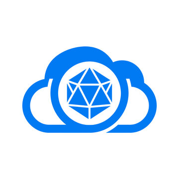 A blue cloud icon featuring a geometric shape inside the center