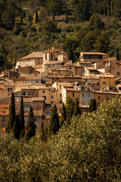 Scenic view of historic hillside village in Provence France