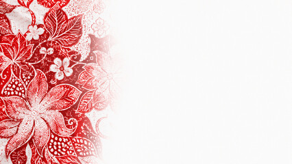 Elegant red and white modern batik pattern fading into blank space