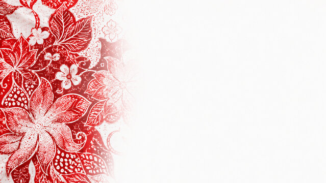 Elegant red and white modern batik pattern fading into blank space