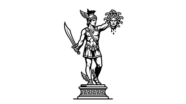 Perseus holding the head of Medusa statue illustration.
