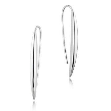 High-quality studio shot of minimalist sterling silver earrings with a polished mirror finish. Sleek teardrop design isolated on a clean white backdrop for luxury retail catalog.