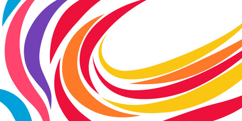 Abstrakcyjne tło z kolorowymi wirującymi paskami – różowy, pomarańczowy, żółty i fioletowy, grafika wektorowa © Monika
