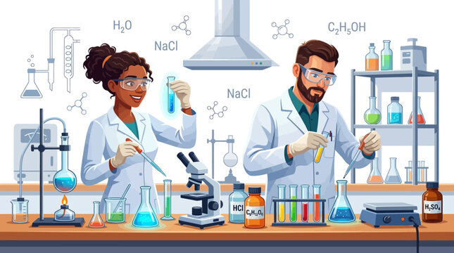 Scientists in Lab Coats Conducting Experiments in a Modern Laboratory