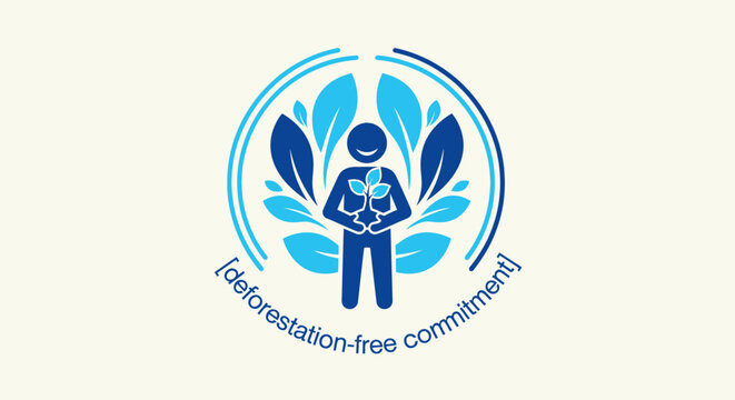 Deforestation free commitment logo with human and tree design.