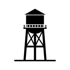 Naklejka premium Industrial water tower on tall steel frame.