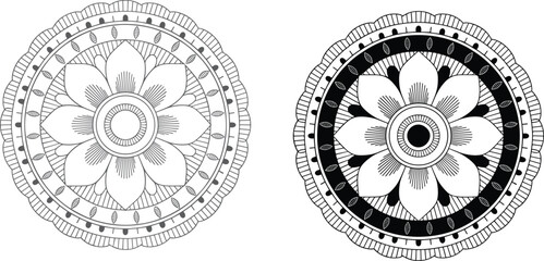 Black and white circular flower mandala vector set for adult coloring books, tattoo design, and decorative greeting cards © MdAlamgir