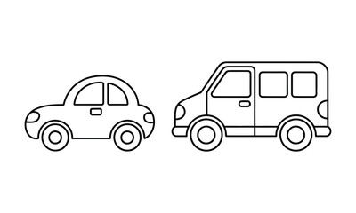 Fototapeta premium Simple line drawing of small car and minivan side by side