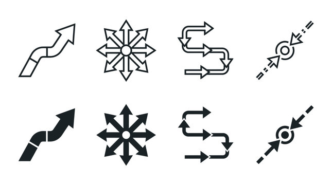 Arrows for data visualization flow charts and directional diagrams set with visualization direction navigation